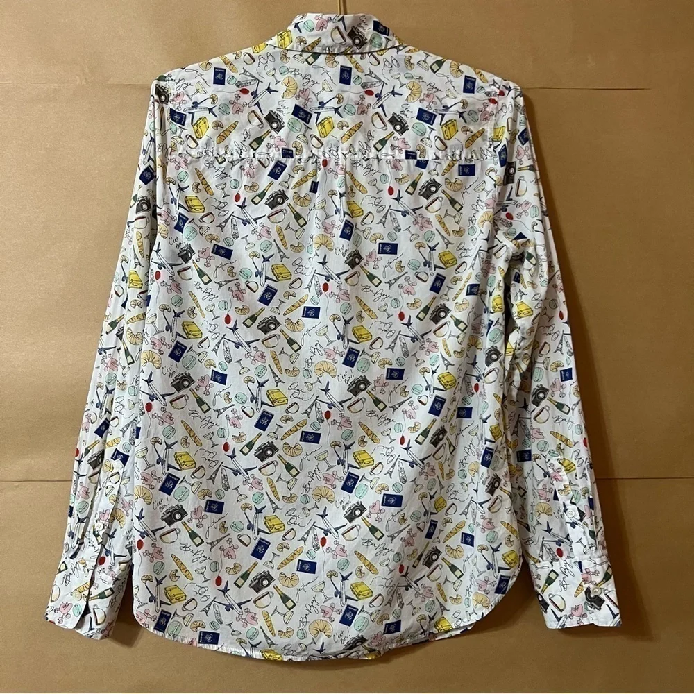 J. Crew | Parisian Novelty Print Popover Top French Paris Travel Shirt Size 2